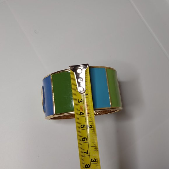 7 Inch Heavy Green, Blue, And Gold Tone Hinged Bracelet - Picture 7 of 11